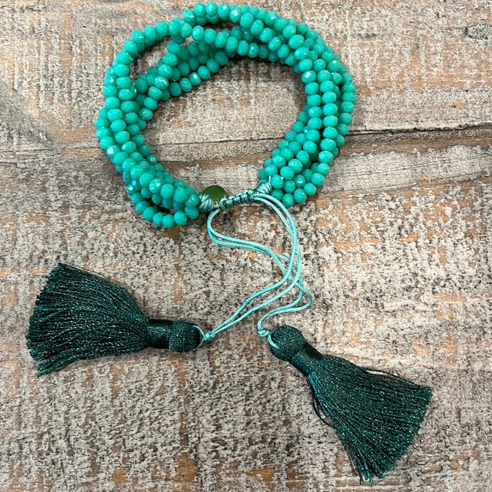 Turquoise Beaded Adjustable Bracelet with fringe tassels